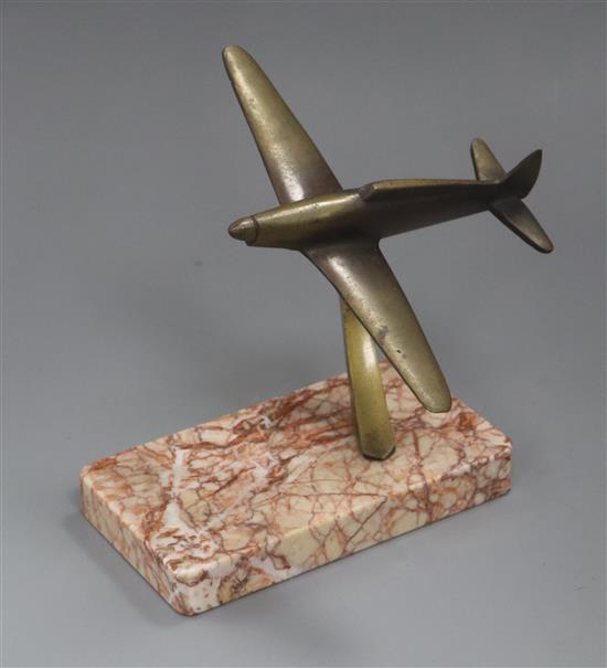 An Art Deco bronze aeroplane desk weight height 16cm